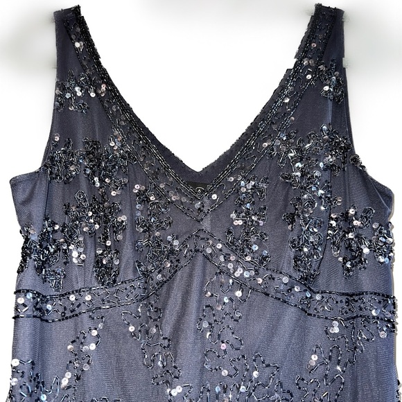 Adrianna Papell Size 10 Beaded Sleeveless Formal Gown w/ Sheer Overlay. Unique - Picture 5 of 11